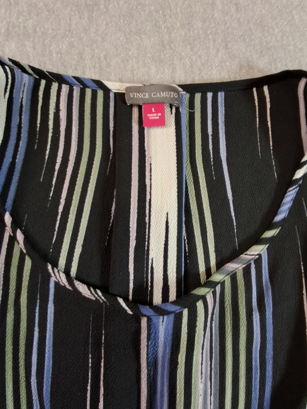 Vince Camuto Womens Size L Black Multicolor Striped Scoop Neck Blouse - Picture 3 of 8